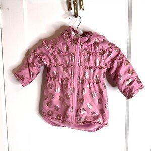 Penelope Mack Pink Bronze Flowers Warm Hooded Long Zip Up Coat Toddler sz 2T